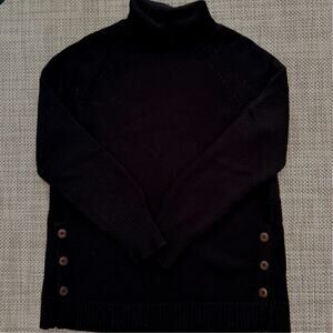 GARNET HILL Side-Button Heavy Gauge Cashmere T-Neck Sweater Black M Quiet Luxury